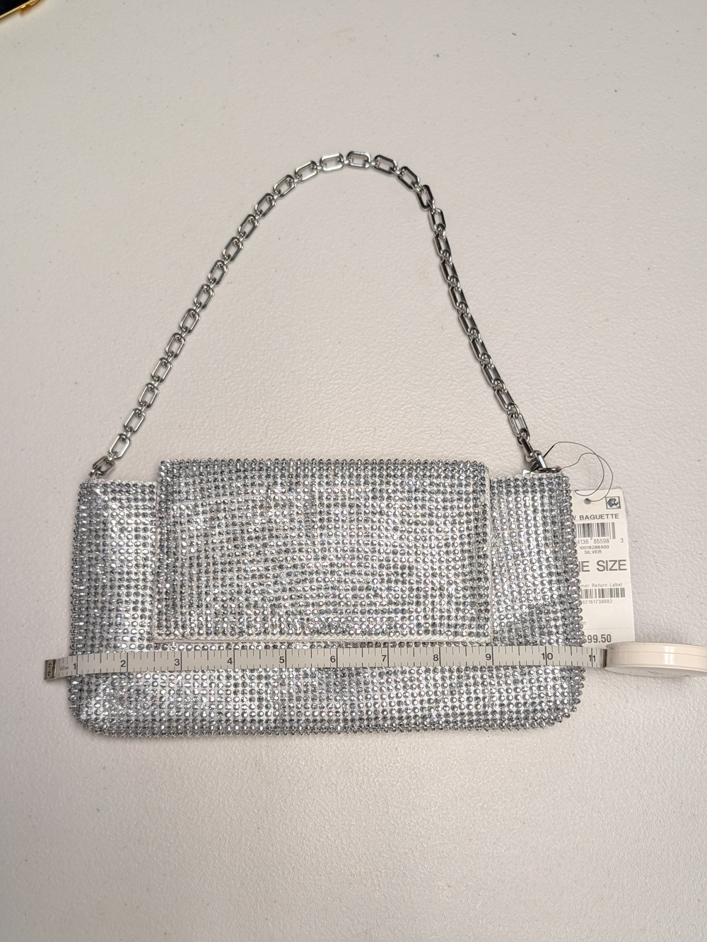 INC International Concepts Silver Crystal Rhinestone Chain Clutch